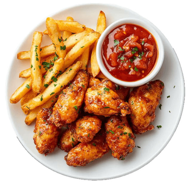 PORTION POMMES MIT CHICKEN WINGS (9 STÜCK)